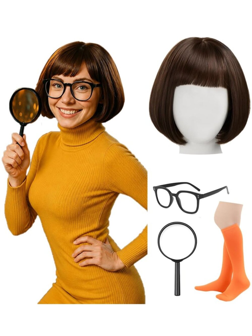 Women's Brown Bob Cosplay Convenient Set Include Adjustable Wig Cap Headpiece